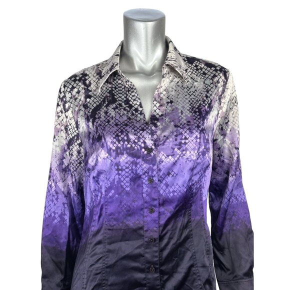 Worthington Purple Ombré Gradient Purple & Black Long Sleeve Button-Up Shirt L - Picture 4 of 6
